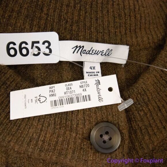 NEW Madewell Bowden Henley Sweater in Coziest Yarn,‎ brown, women's plus size 4X - Picture 13 of 16
